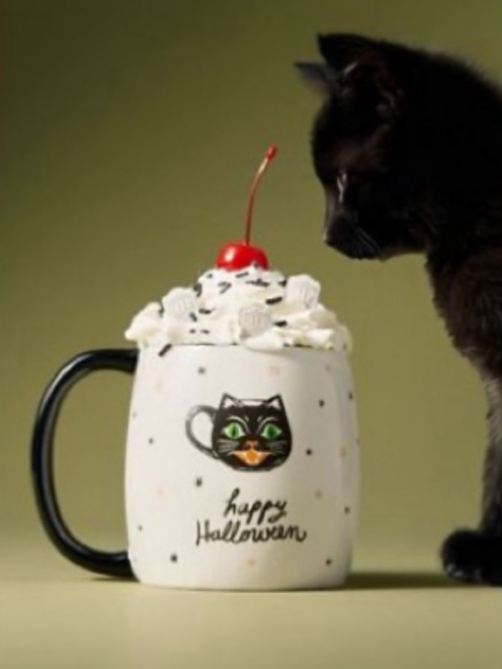Anthropologie Vintage style Happy Halloween Cat & Ghost Mug